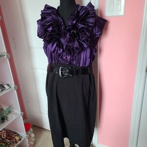 Purple Ruffled Blouse with Black Skirt